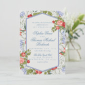 Elegant Cursive Script Floral Wedding Invitation Kaart (Staand voorkant)