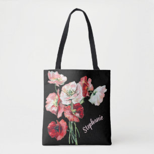 Elegant Cursive Script Name Waterverf Art Poppies Tote Bag