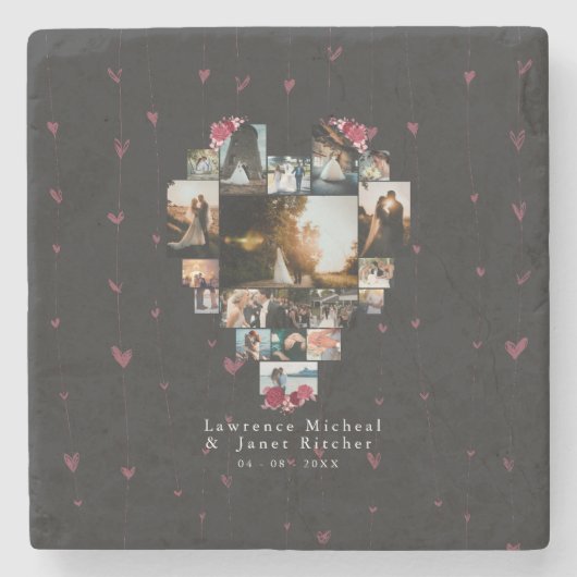 Elegant Custom 18 Photo Heart Shaped voor haar Stenen Onderzetter (Voorkant)