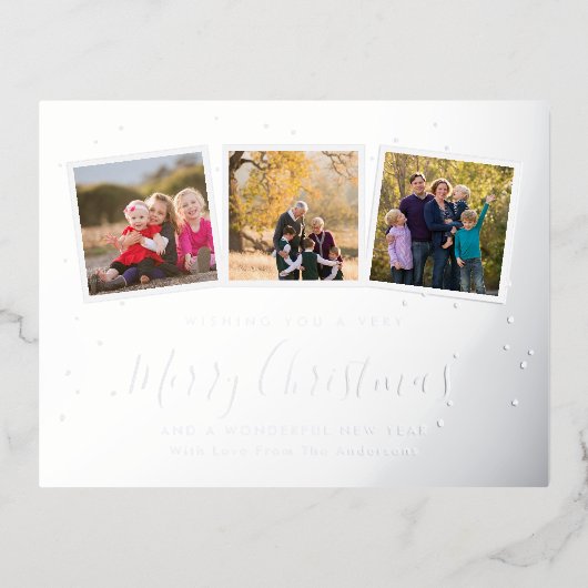 Elegant Custom 3 Photo Collage Merry kerst Folie Feestdagen Briefkaart (Voorkant)