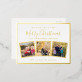 Elegant Custom 3 Photo Collage Merry kerst Folie Feestdagen Briefkaart (Voorkant / Achterkant)
