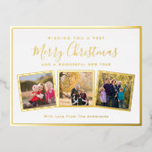 Elegant Custom 3 Photo Collage Merry kerst Folie Feestdagen Briefkaart (Voorkant)