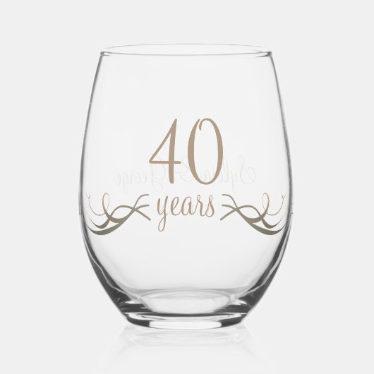 Elegant Custom 40th Anniversary Keepsake Gift Wijnglas Zonder Voet (Voorkant)