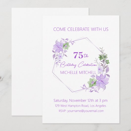 Elegant Custom 75th Verjaardag Lavendel Bloemen Kaart (Voorkant / Achterkant)