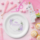 Elegant Custom 75th Verjaardag Lavendel Bloemen Papieren Bordje (Feest)