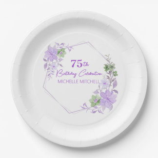 Elegant Custom 75th Verjaardag Lavendel Bloemen Papieren Bordje