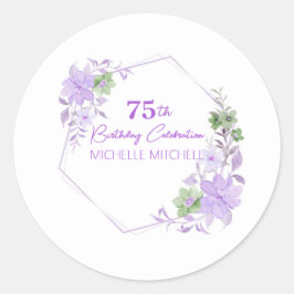 Elegant Custom 75th Verjaardag Lavendel Bloemen Ronde Sticker