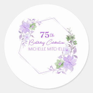 Elegant Custom 75th Verjaardag Lavendel Bloemen Ronde Sticker