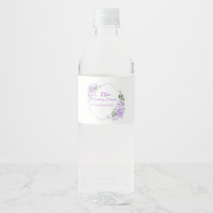 Elegant Custom 75th Verjaardag Lavendel Bloemen Waterfles Etiket