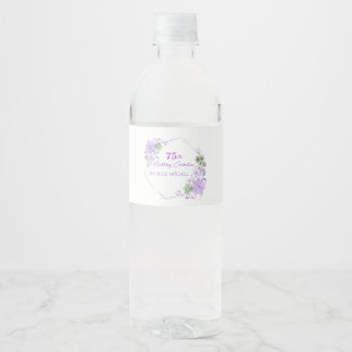 Elegant Custom 75th Verjaardag Lavendel Bloemen Waterfles Etiket