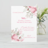 Elegant Custom 80th Verjaardag Roze Bloemen Kaart (Staand voorkant)