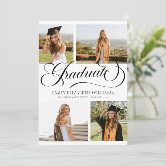 Elegant Custom Afbeelding Photo Collage Afstuderen Aankondiging (Staand voorkant)