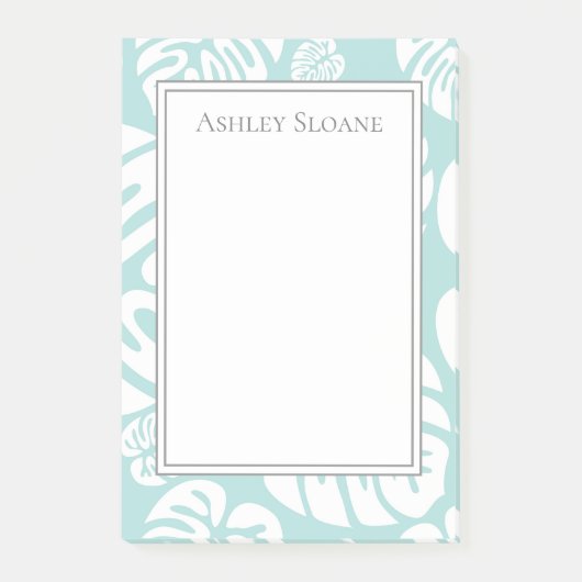 Elegant Custom Baby Blue White Tropische bladeren Post-it® Notes (Voorkant)