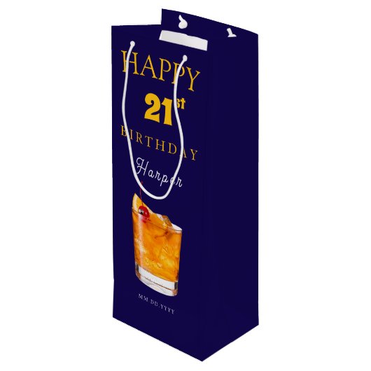 Elegant Custom Birthday Celebration Wine Gift Bag Wijn Cadeautas (Achterkant Gekanteld)