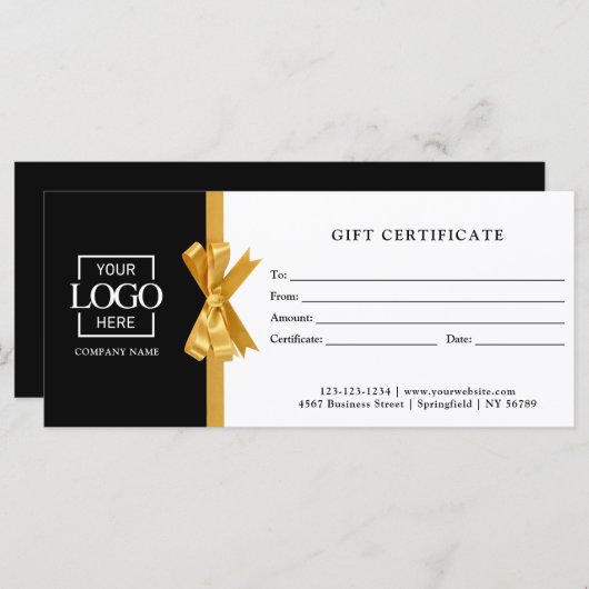 Elegant Custom Black Business Gift Certificate (Voorkant / Achterkant)