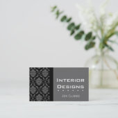 Elegant Custom Black en Grey Damask Visitekaartje (Staand voorkant)