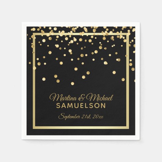 Elegant Custom Black Gold Confetti Weddenschap Servetten (Voorkant)