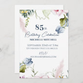 Elegant Custom Blauw Roze 85e Verjaardag Kaart (Voorkant / Achterkant)