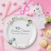 Elegant Custom Blauw Roze 85e Verjaardag Papieren Bordje (Feest)