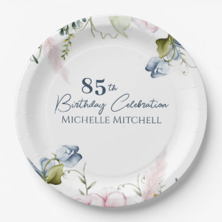 Elegant Custom Blauw Roze 85e Verjaardag Papieren Bordje