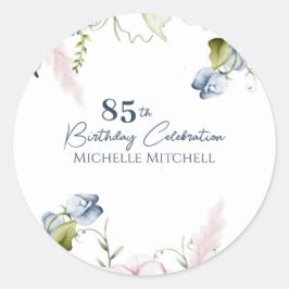 Elegant Custom Blauw Roze 85e Verjaardag Ronde Sticker