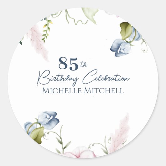 Elegant Custom Blauw Roze 85e Verjaardag Ronde Sticker (Voorkant)