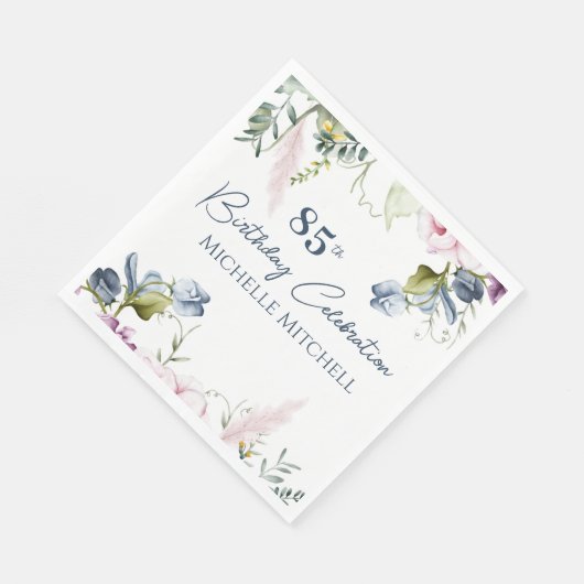 Elegant Custom Blauw Roze 85e Verjaardag Servet (Hoek)