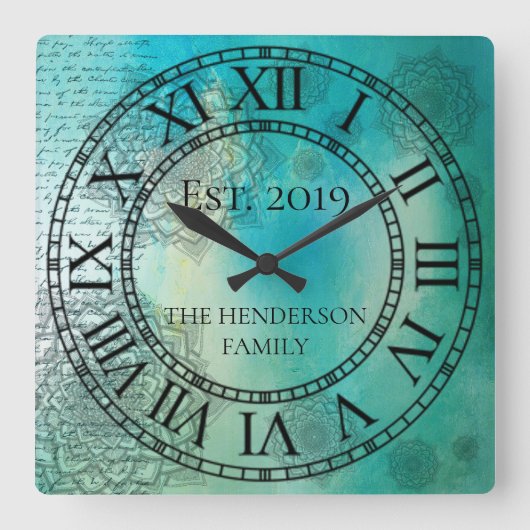 Elegant Custom Blauwgroen Blue Mandela Vierkante Klok (Voorkant)