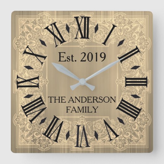 Elegant Custom Blauwgroen Blue Victoriaans Lace Vierkante Klok (Voorkant)