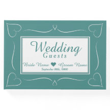 Elegant Custom Blauwgroen Bruiloft Hart Gastenboek