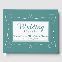 Elegant Custom Blauwgroen Bruiloft Hart Gastenboek