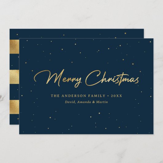 Elegant Custom Blue- en Gold Foil-kerstkaarten Feestdagenkaart (Voorkant / Achterkant)