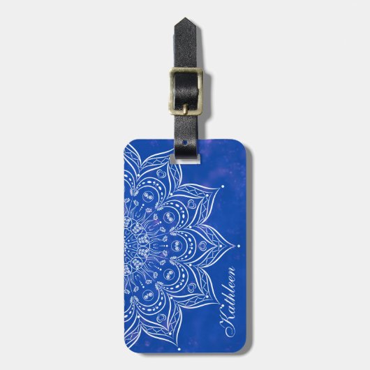 Elegant Custom Blue en White Mandala Bagagelabel (Voorkant verticaal)