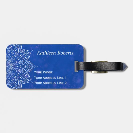 Elegant Custom Blue en White Mandala Bagagelabel (Achterkant horizontaal)