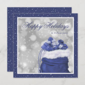 Elegant Custom Blue Snow Happy Holiday-kaarten Feestdagenkaart (Voorkant / Achterkant)