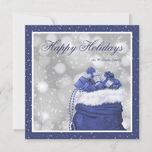 Elegant Custom Blue Snow Happy Holiday-kaarten Feestdagenkaart