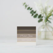Elegant custom brown gold stripes Business Card Vierkante Visitekaartje (Staand voorkant)