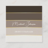 Elegant custom brown gold stripes Business Card Vierkante Visitekaartje (Voorkant)