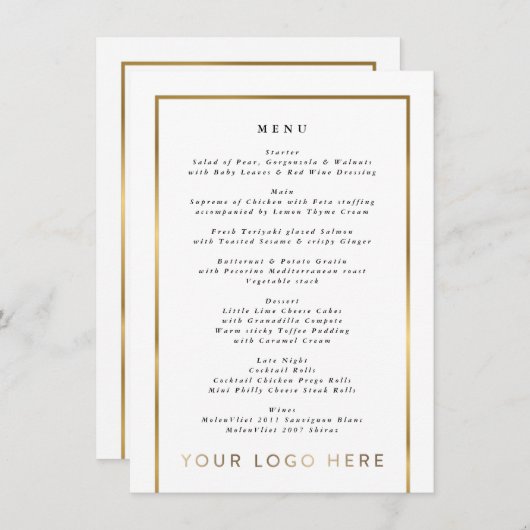 Elegant Custom Business Logo Gold Lijst Menu (Voorkant / Achterkant)