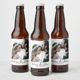 Elegant Custom Calligraphy Photo Wedding Bier Etiket