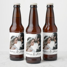 Elegant Custom Calligraphy Photo Wedding Bier Etiket