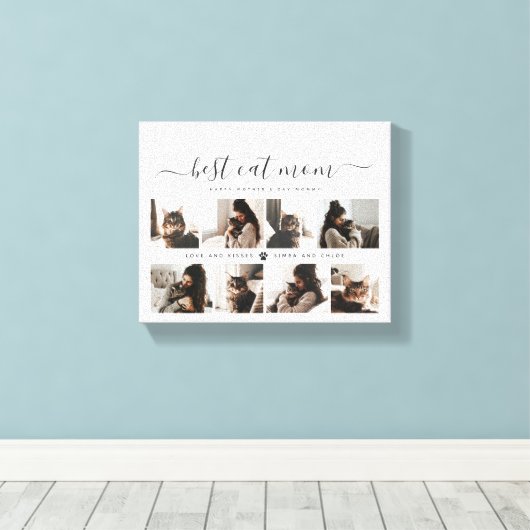 Elegant Custom Cat Mam Foto Collage Moederdag Canvas Afdruk (Insitu (Houten vloer))