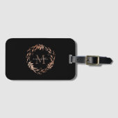 Elegant Custom Chic Roos Gold Black Monogram Naam Bagagelabel (Voorkant (horizontaal))