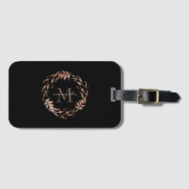 Elegant Custom Chic Roos Gold Black Monogram Naam Bagagelabel