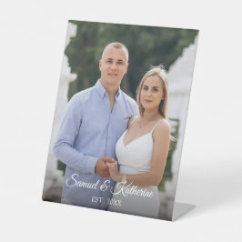 Elegant Custom Couple Photo Script Name Valentine Reclamebord Met Voetstuk