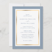 Elegant Custom Dusty Blue en Gold Wedding Kaart (Voorkant)