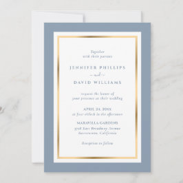 Elegant Custom Dusty Blue en Gold Wedding Kaart