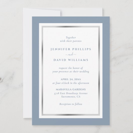 Elegant Custom Dusty Blue en Silver Wedding Kaart (Voorkant)