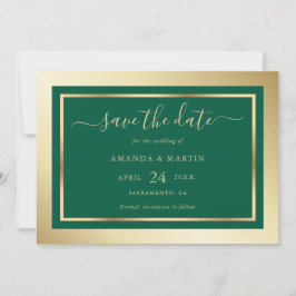Elegant Custom Emerald Green and Gold Wedding Save The Date