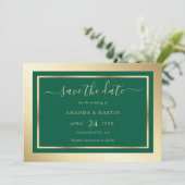 Elegant Custom Emerald Green and Gold Wedding Save The Date (Staand voorkant)